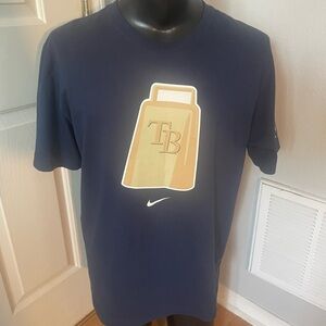 Men Size L Regular Fit Tampa Rays MLB Baseball cotton Tshirt Blue cow bell